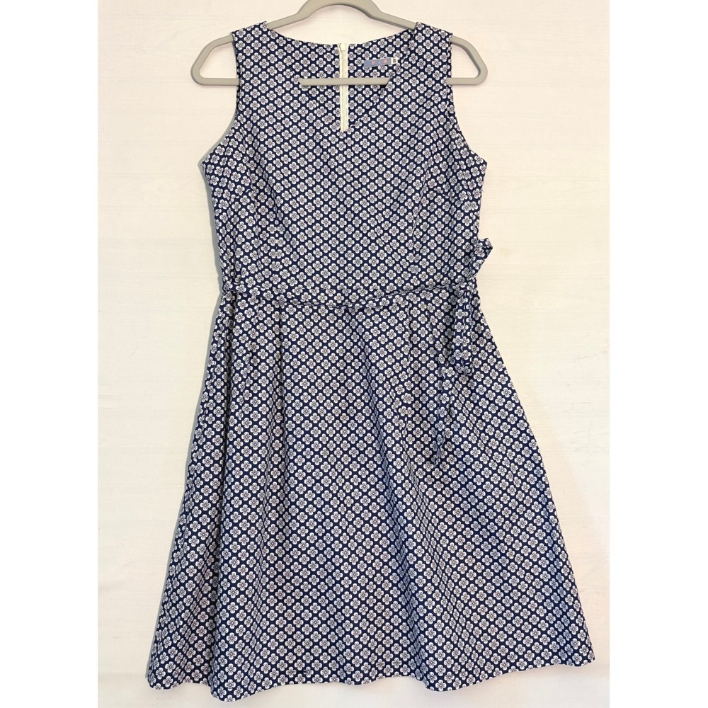 V+B Navy White Floral Geometric Sleeveless Fit Flare Pocket Dress‎ Size 40